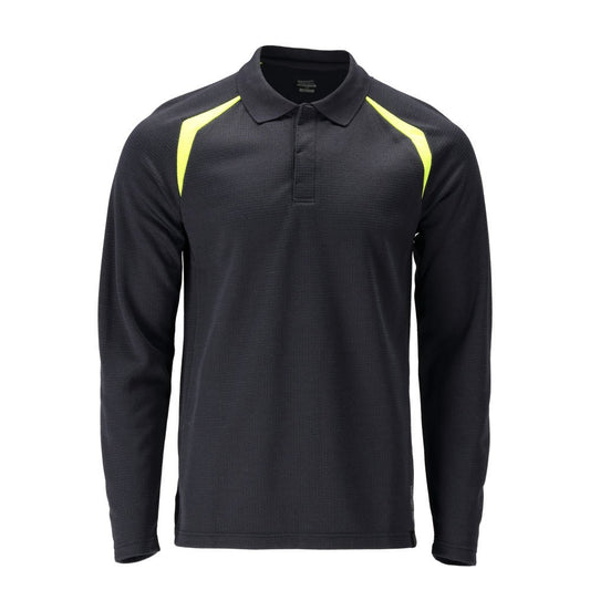 Camisa pólo, camisa pólo de manga comprida Multisafe, preto azul/amarelo de alta visibilidade