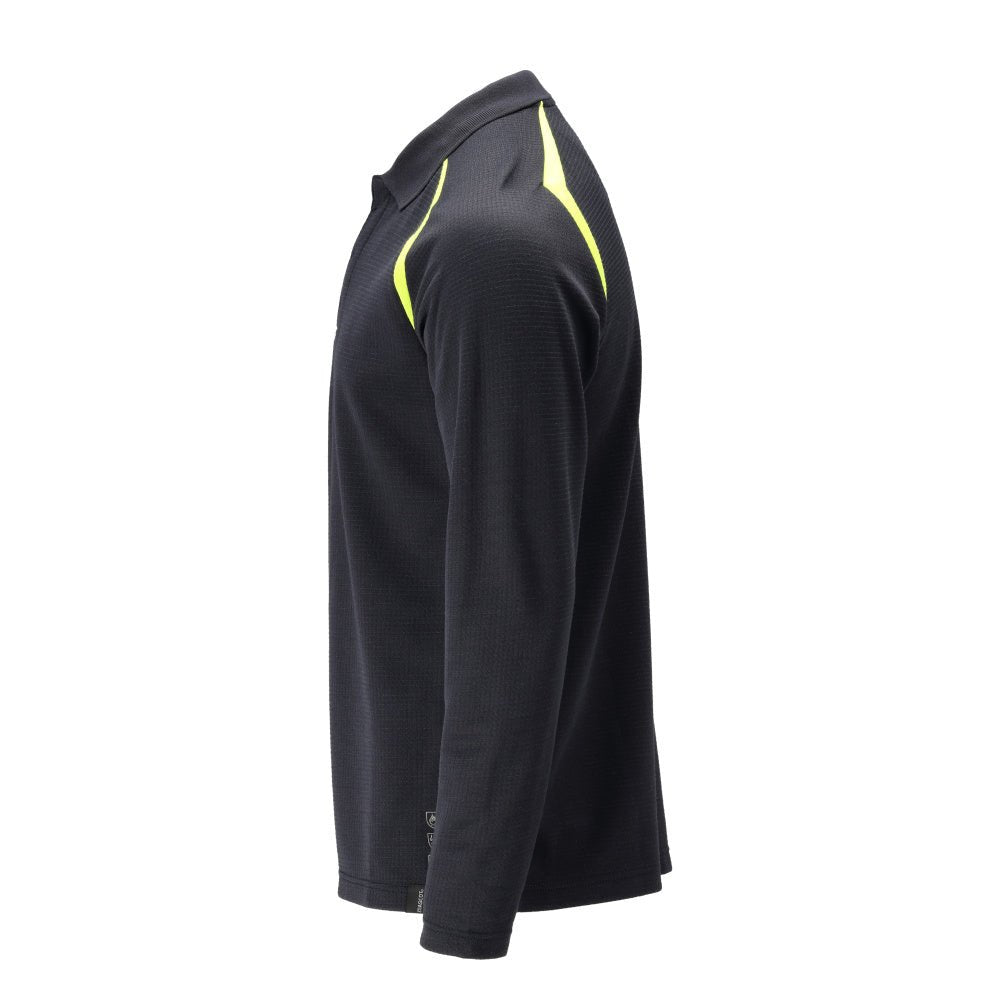Camisa pólo, camisa pólo de manga comprida Multisafe, preto azul/amarelo de alta visibilidade