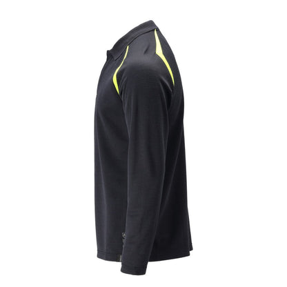 Camisa pólo, camisa pólo de manga comprida Multisafe, preto azul/amarelo de alta visibilidade