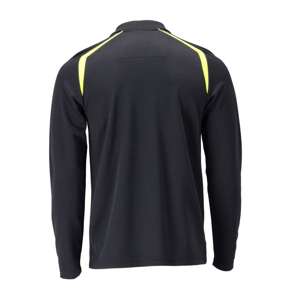 Camisa pólo, camisa pólo de manga comprida Multisafe, preto azul/amarelo de alta visibilidade