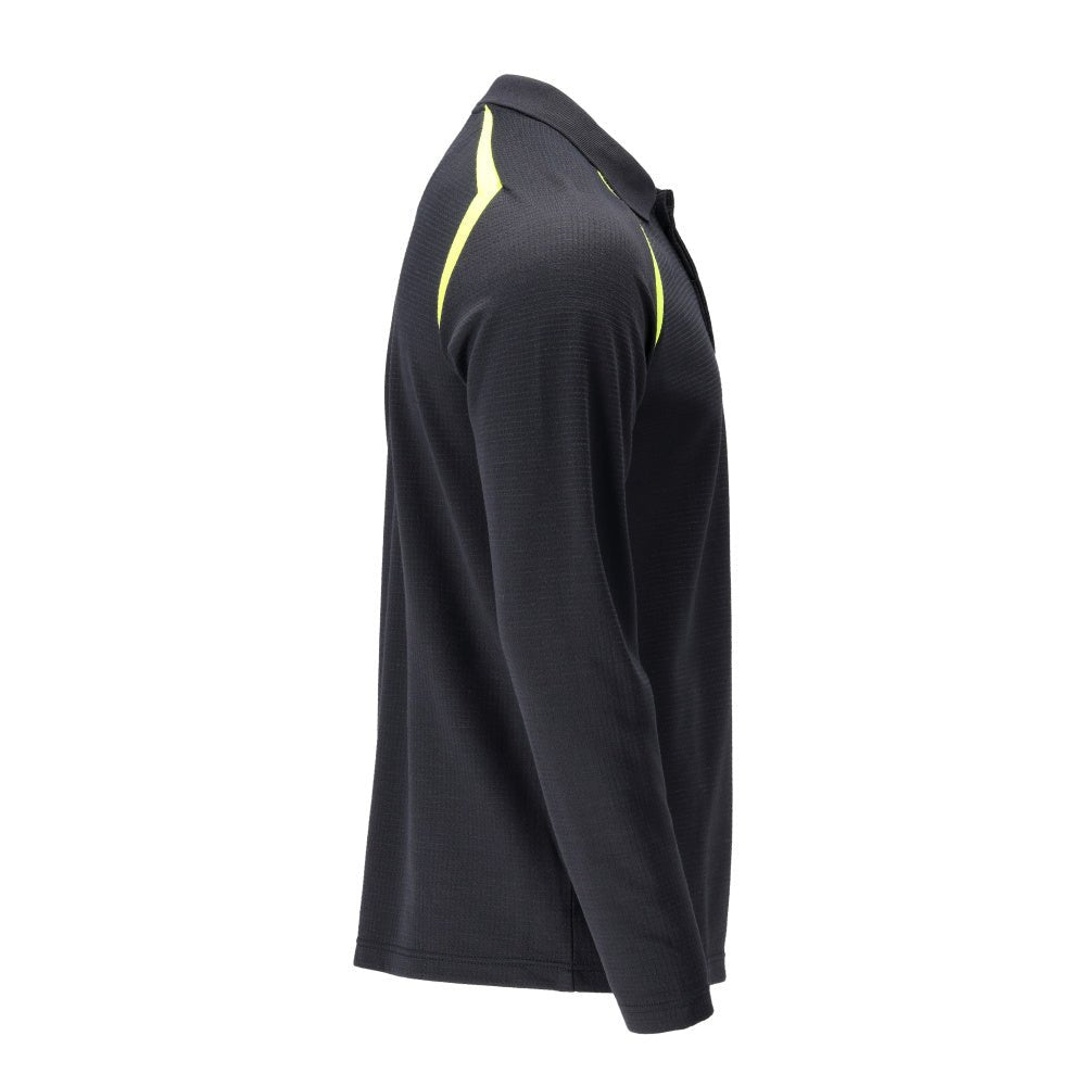 Camisa pólo, camisa pólo de manga comprida Multisafe, preto azul/amarelo de alta visibilidade