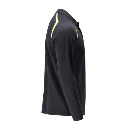Camisa pólo, camisa pólo de manga comprida Multisafe, preto azul/amarelo de alta visibilidade