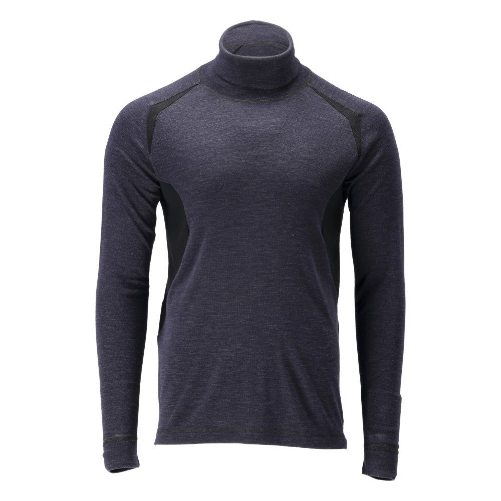 Camiseta funcional, gola alta, camiseta de lã Multisafe, preto-azul
