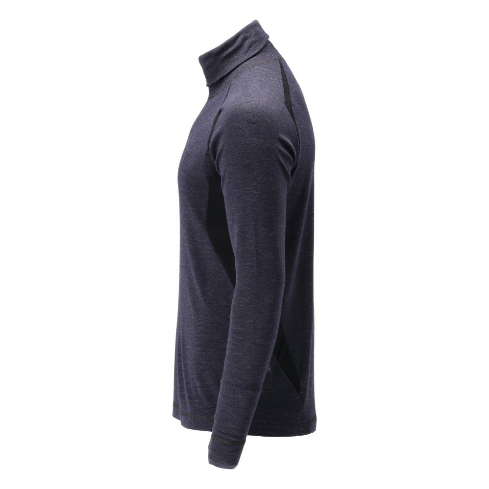 Camiseta funcional, gola alta, camiseta de lã Multisafe, preto-azul