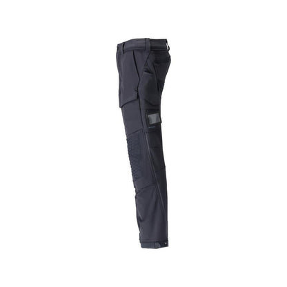Calças, bolsos nos joelhos, duráveis, calças elásticas, preto-azul