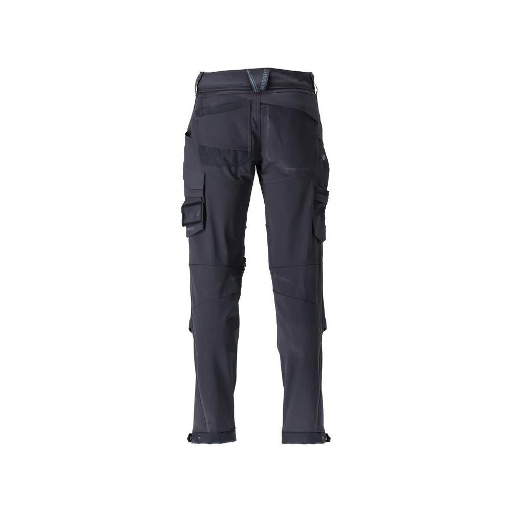 Calças, bolsos nos joelhos, duráveis, calças elásticas, preto-azul