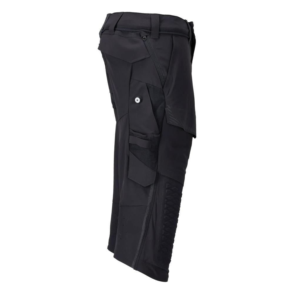 Calças três quartos, bolsos nos joelhos, calças stretch artesão três quartos, preto-azul