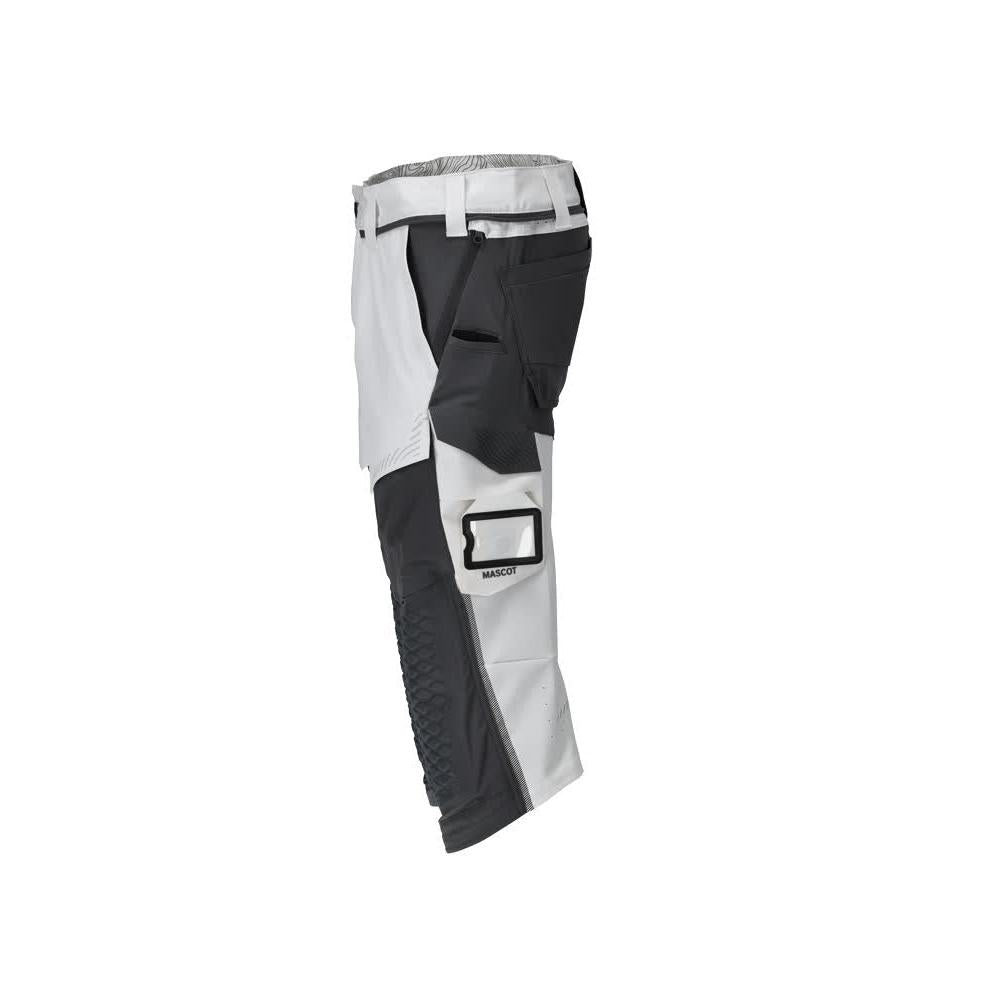Calças três quartos, bolsos nos joelhos, calças stretch artesão três quartos, branco/cinza antracite