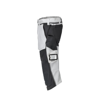 Calças três quartos, bolsos nos joelhos, calças stretch artesão três quartos, branco/cinza antracite
