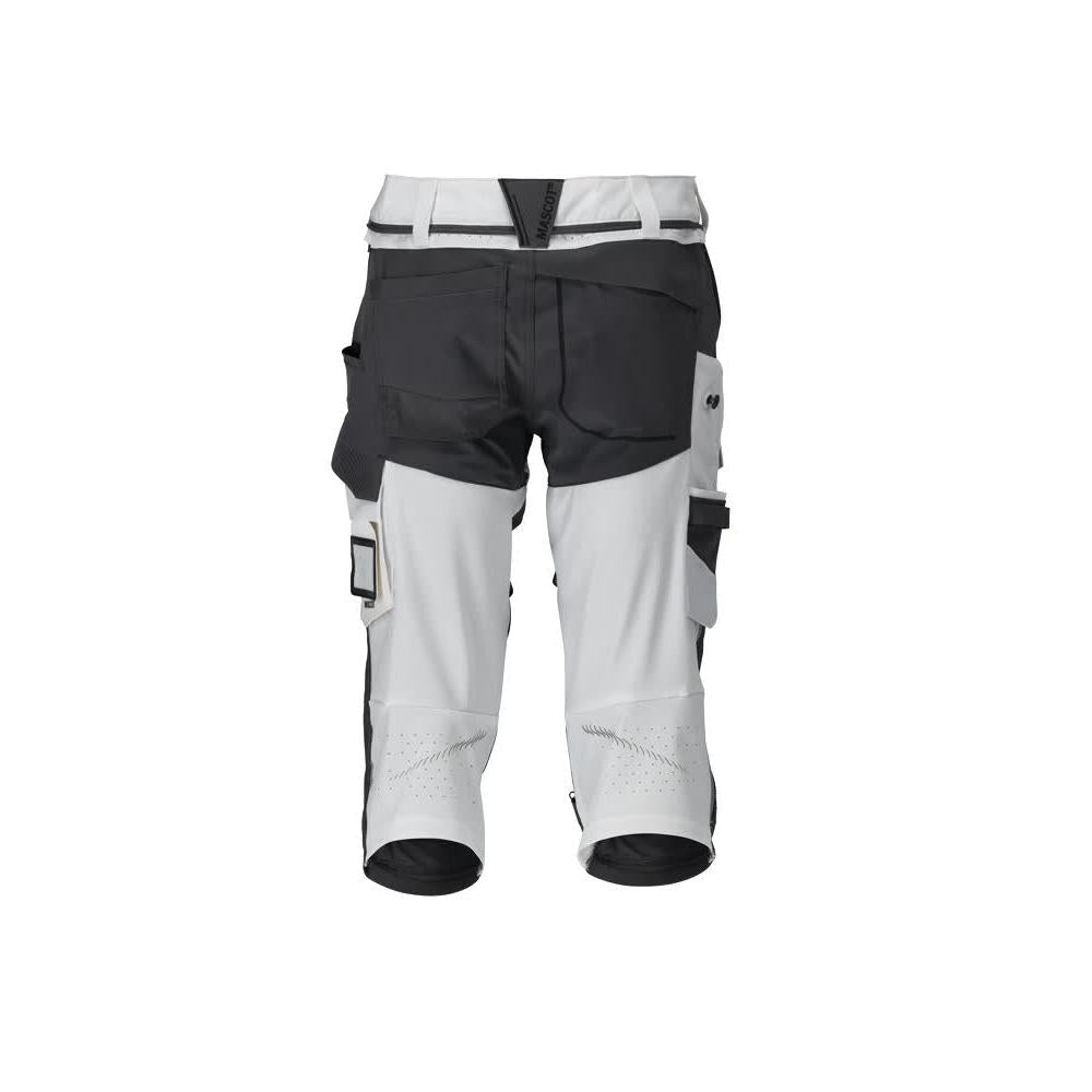 Calças três quartos, bolsos nos joelhos, calças stretch artesão três quartos, branco/cinza antracite