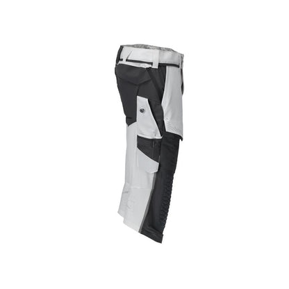 Calças três quartos, bolsos nos joelhos, calças stretch artesão três quartos, branco/cinza antracite