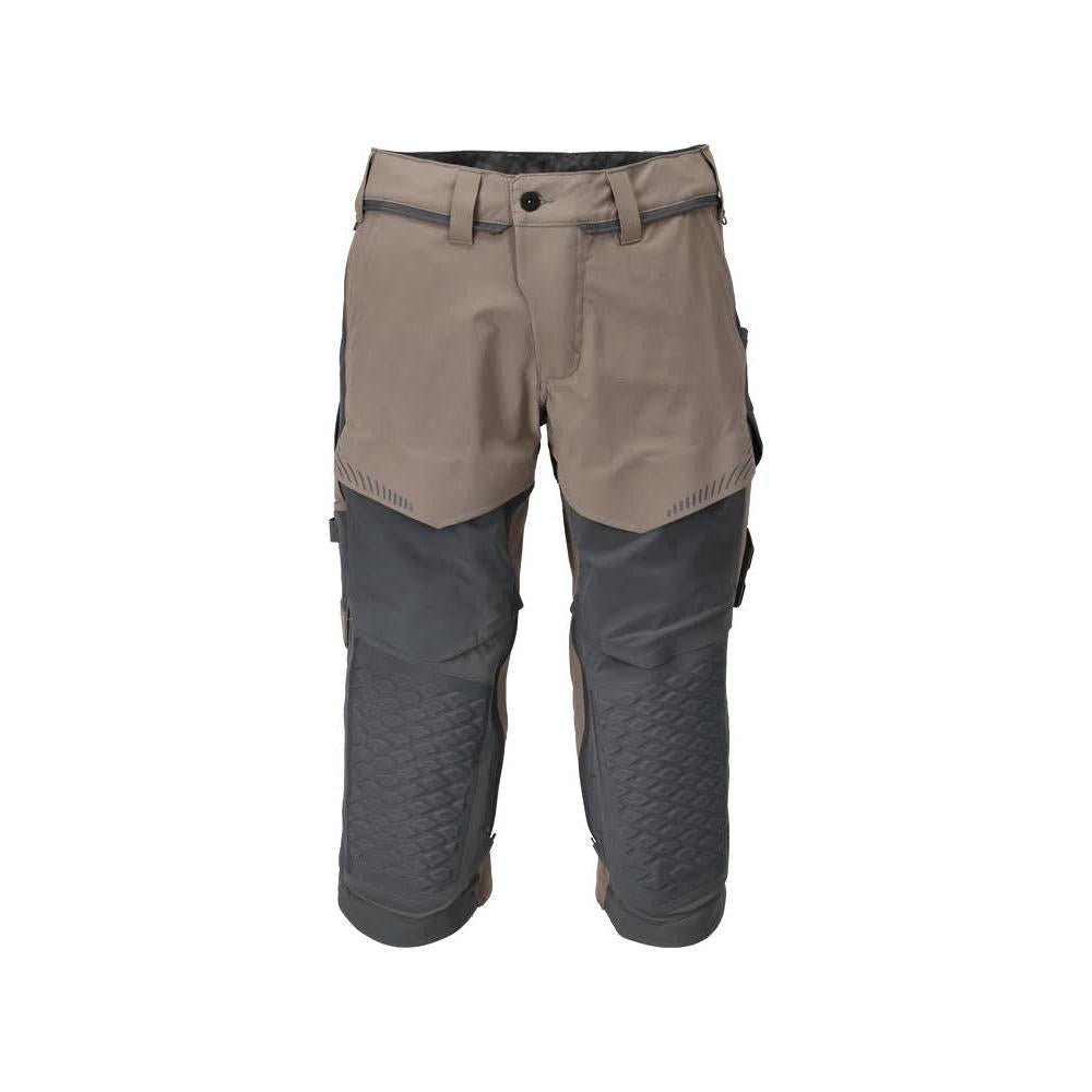 Calças três quartos, bolsos nos joelhos, calças stretch artesão três quartos, bege areia escuro/cinza antracite