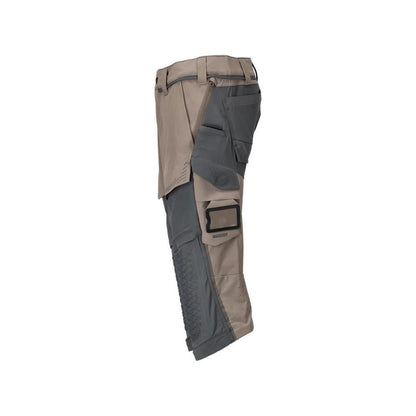 Calças três quartos, bolsos nos joelhos, calças stretch artesão três quartos, bege areia escuro/cinza antracite