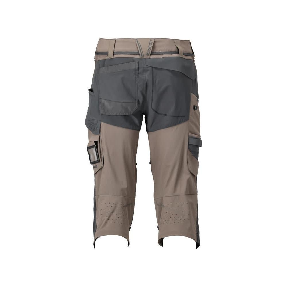 Calças três quartos, bolsos nos joelhos, calças stretch artesão três quartos, bege areia escuro/cinza antracite