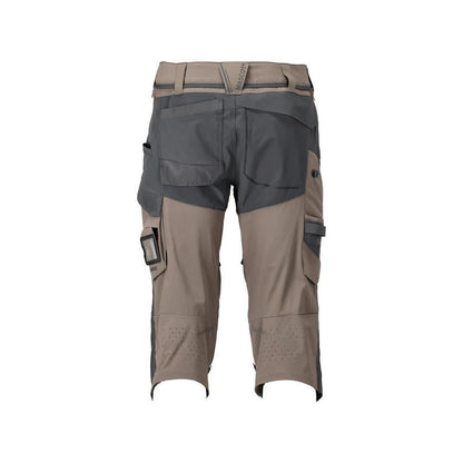 Calças três quartos, bolsos nos joelhos, calças stretch artesão três quartos, bege areia escuro/cinza antracite