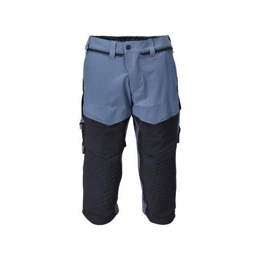 Calças três quartos, bolsos nos joelhos, calças stretch artesão três quartos, azul pedra/preto-azul