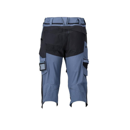 Calças três quartos, bolsos nos joelhos, calças stretch artesão três quartos, azul pedra/preto-azul