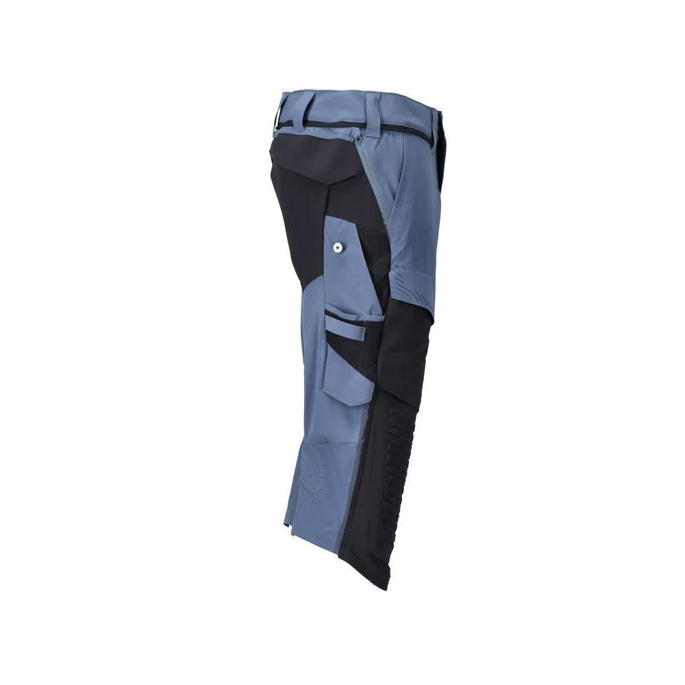 Calças três quartos, bolsos nos joelhos, calças stretch artesão três quartos, azul pedra/preto-azul