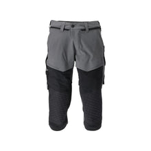 Calças três quartos, bolsos nos joelhos, calças stretch artesão três quartos, cinza antracite/preto