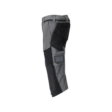 Calças três quartos, bolsos nos joelhos, calças stretch artesão três quartos, cinza antracite/preto