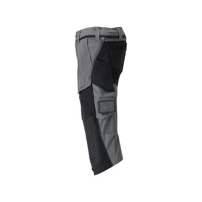 Calças três quartos, bolsos nos joelhos, calças stretch artesão três quartos, cinza antracite/preto
