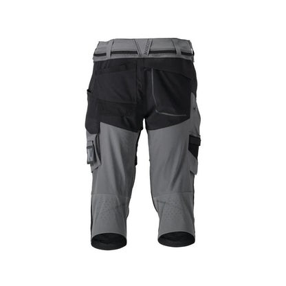 Calças três quartos, bolsos nos joelhos, calças stretch artesão três quartos, cinza antracite/preto