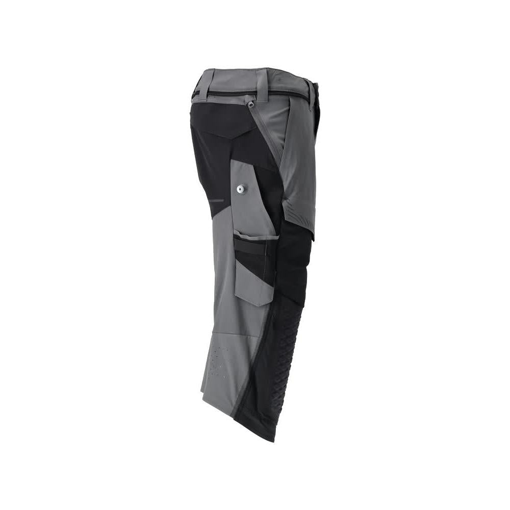 Calças três quartos, bolsos nos joelhos, calças stretch artesão três quartos, cinza antracite/preto