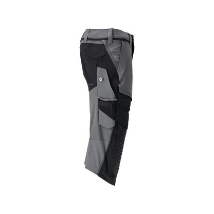 Calças três quartos, bolsos nos joelhos, calças stretch artesão três quartos, cinza antracite/preto