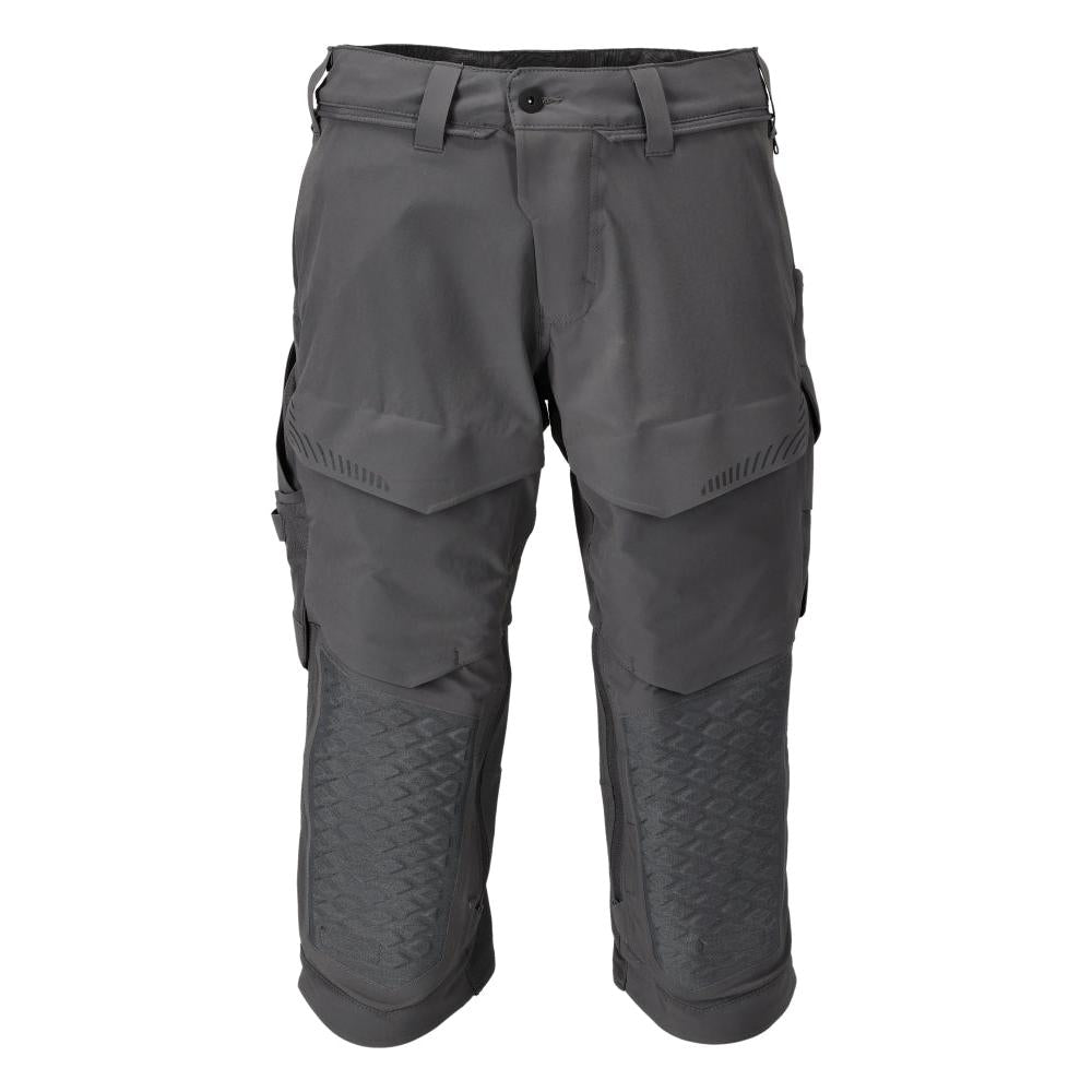 Calças três quartos, bolsos nos joelhos, calças stretch artesão três quartos, cinza antracite