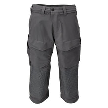 Calças três quartos, bolsos nos joelhos, calças stretch artesão três quartos, cinza antracite