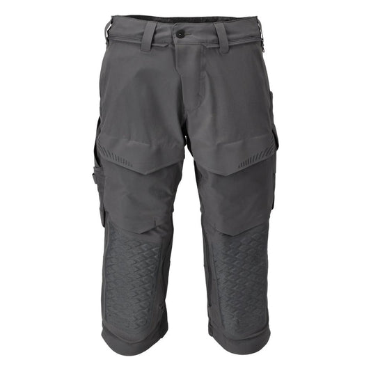Calças três quartos, bolsos nos joelhos, calças stretch artesão três quartos, cinza antracite