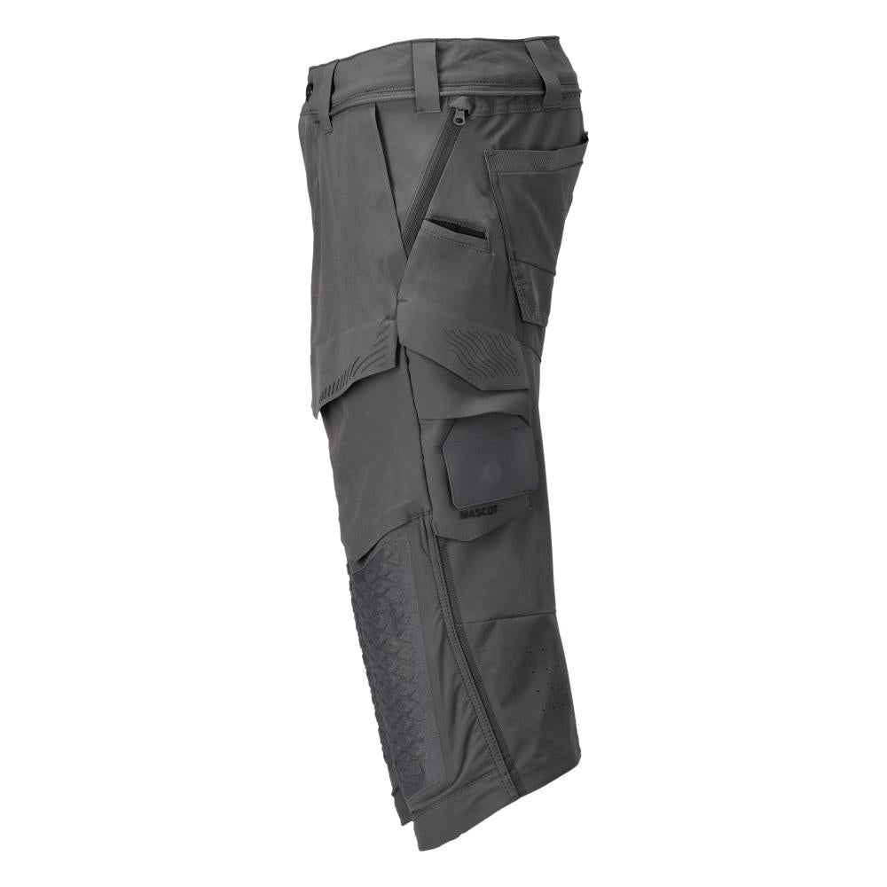 Calças três quartos, bolsos nos joelhos, calças stretch artesão três quartos, cinza antracite