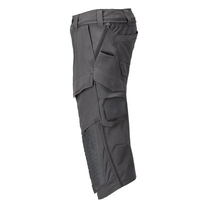 Calças três quartos, bolsos nos joelhos, calças stretch artesão três quartos, cinza antracite