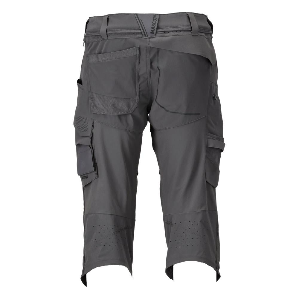 Calças três quartos, bolsos nos joelhos, calças stretch artesão três quartos, cinza antracite