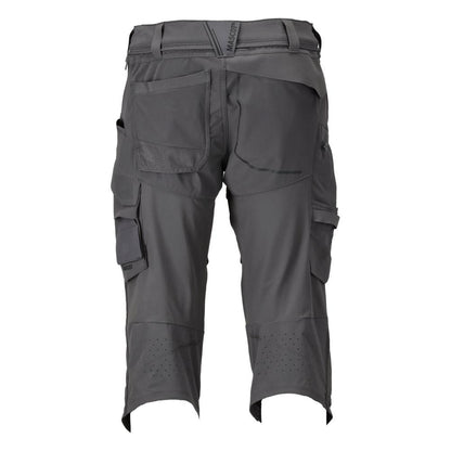 Calças três quartos, bolsos nos joelhos, calças stretch artesão três quartos, cinza antracite