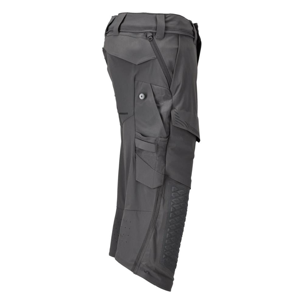 Calças três quartos, bolsos nos joelhos, calças stretch artesão três quartos, cinza antracite