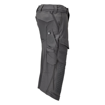 Calças três quartos, bolsos nos joelhos, calças stretch artesão três quartos, cinza antracite