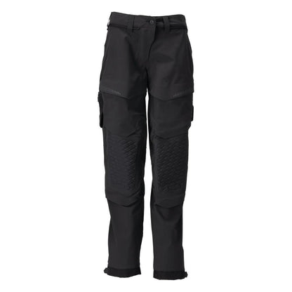 Calças com bolsos nos joelhos, calças femininas, pretas