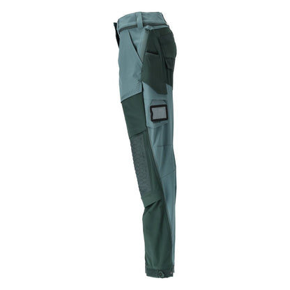 Calças com bolsos nos joelhos, calças femininas, verde floresta claro/verde floresta