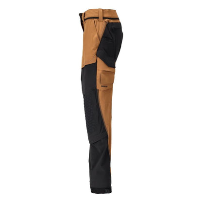 Calças com bolsos nos joelhos, calças de senhora, castanho noz/preto