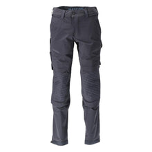Calças, bolsos nos joelhos, stretch, calças claras, preto-azul