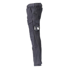 Calças, bolsos nos joelhos, stretch, calças claras, preto-azul