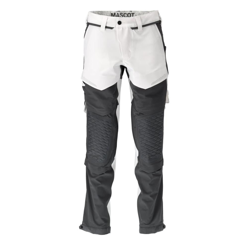 Calças, bolsos nos joelhos, stretch, calças claras, branco/cinza antracite