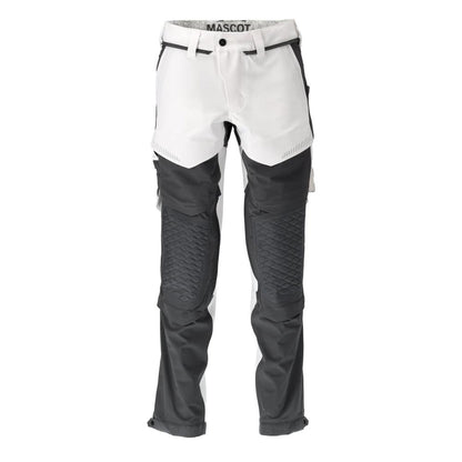Calças, bolsos nos joelhos, stretch, calças claras, branco/cinza antracite