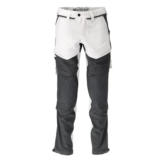 Calças, bolsos nos joelhos, stretch, calças claras, branco/cinza antracite