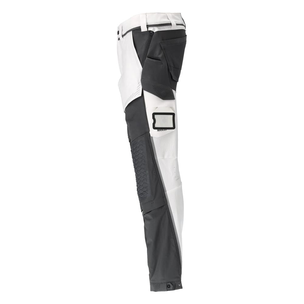 Calças, bolsos nos joelhos, stretch, calças claras, branco/cinza antracite