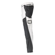 Calças, bolsos nos joelhos, stretch, calças claras, branco/cinza antracite