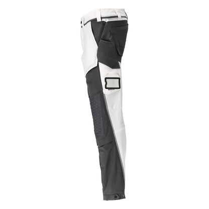 Calças, bolsos nos joelhos, stretch, calças claras, branco/cinza antracite