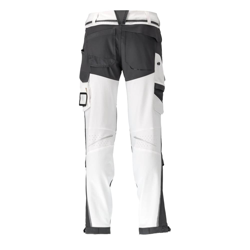 Calças, bolsos nos joelhos, stretch, calças claras, branco/cinza antracite