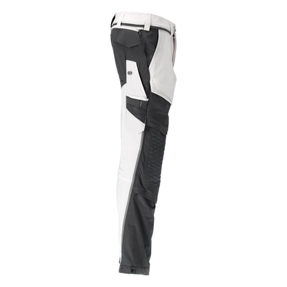 Calças, bolsos nos joelhos, stretch, calças claras, branco/cinza antracite